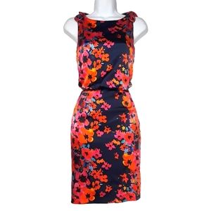 EVAN PICONE Navy Blue Pink Colorful Floral Silky Sleeveless Dress 2 Petite
